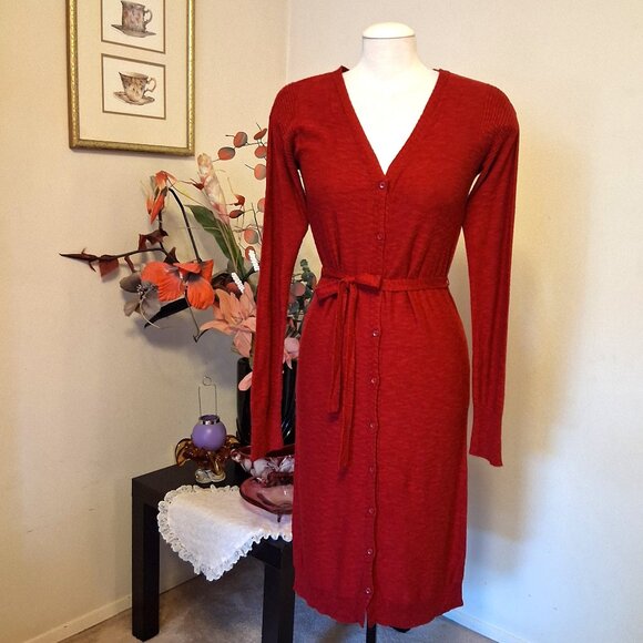 NWOT Kensie Classic Designed Red Stretchy Cardigan Knit Dress Coat Size M - Picture 1 of 11